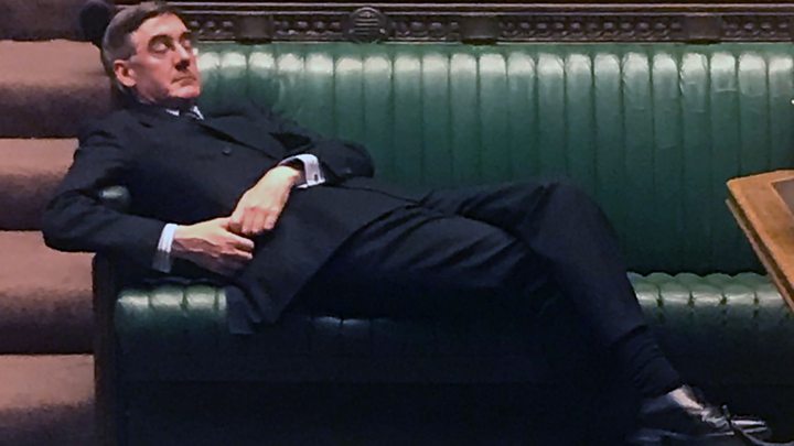Jacob Rees-Mogg slouching